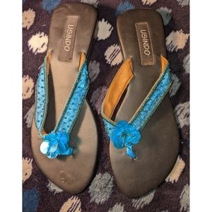 Usindo Blue Beaded Flower Sandals Size 8